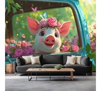 Papel pintado 3D con diseño de animales, lechones, rosas, camión, 450 x 315 cm, murales de pared, diseño de campo de flores de dibujos animados, no tejido, para sala de estar, dormitorio, habitación