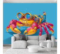 Papel pintado 3D con diseño de cangrejo lindo 250 x 175 cm, mural de pared para guardería, sala de juegos, papel pintado fotográfico no tejido de alta calidad