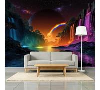 Papel pintado 3D con diseño de cascada, lago, planeta, 450 x 315 cm, mural fotográfico de fantasía cielo nocturno no tejido para sala de estar, dormitorio, habitación infantil, oficina, decoración
