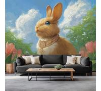 Papel pintado 3D con diseño de conejo de animales del bosque, 400 x 280 cm, murales de pared, estilo anime, no tejido, para sala de estar, dormitorio, habitación infantil, oficina, decoración, fácil