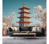 Papel pintado 3D con flores blancas de pagoda, 200 x 140 cm, murales de pared, estilo chino, no tejido, para sala de estar, dormitorio, habitación infantil, oficina, decoración, fácil de instalar