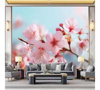 Papel pintado 3D con flores de cerezo rosas, 250 x 175 cm, murales de pared, elegantes plantas no tejidas, para sala de estar, dormitorio, habitación infantil, oficina, decoración fácil de instalar