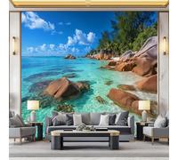 Papel pintado 3D con paisaje natural, playa de Seychelles, rocas de agua de mar, mural, decoración del hogar, para sala de estar, dormitorio, habitación de los niños, papel pintado fotográfico no