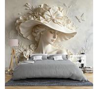 Papel Pintado 3D Con Relieve De Mujer Y Flores 200 × 140 Cm No Tejido Lujoso Con Rostro Floral Arte Mural Vintage En Relieve Escultura De Dama Con Sombrero Mural De Pared Para Dormitorio Sala De Es
