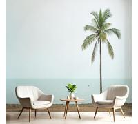 Papel Pintado 3D Costa Soledad Palmeras 150×105cm Fotomurales Tejido No Tejido, Azul Claro Papel Tapiz Grande Murales Fotográfico Moderno Brumoso Océano Decoración de Paredes