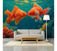 Papel pintado 3D de peces dorados de coral tropical, 300 x 210 cm, murales de pared, criaturas submarinas, no tejido, para sala de estar, dormitorio, habitación infantil, oficina, decoración fácil de