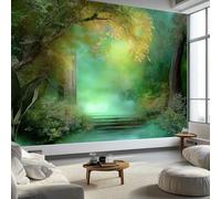 Papel Pintado 3D Decorativo Verde 350 x 256 cm - Mural de Pared Fantasía Bosque Jardín Secreto Puerta para Habitaciones de Niños Adolescentes, No Tejido Fácil de Aplicar Decoración Sala de Juegos
