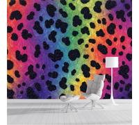 Papel Pintado 3D Degradado Arcoíris Estampado De Leopardo 300x210cm, Arte Pop Retro Papel Tapiz Grande Murales Fotográfico Decoración De Paredes Para Salón Dormitorio