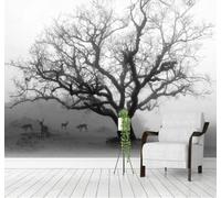 Papel Pintado 3D Dibujado A Mano Tridimensional Blanco Negro Árboles Alces | Textura de Seda Lujo Ideal Para Comedores Salones Dormitorios Despachos Oficinas Sofás Paredes Traseras TV Tapiz-430cm×300cm