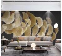 Papel Pintado 3D Dibujo A Mano Estilo Retro Dorado Hojas De Ginkgo Arte | Textura de Seda Lujo Ideal Para Comedores Salones Dormitorios Despachos Oficinas Sofás Paredes Traseras TV Tapiz-400cm×280cm