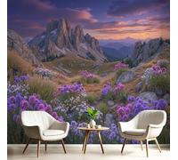 Papel Pintado 3D Dolomitas Modernas 450×315cm Fotomurales Tejido No Tejido, Púrpura Papel Tapiz Grande Murales Fotográfico National Geographic Flores Decoración de Paredes