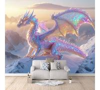 Papel Pintado 3D Dragón Montaña Tela no Tejida Fotomurales Animal Papel Pintado 300x210 cm Poster Resistente Impermeable Fácil de Limpiar Cafeterías Galerías Oficinas Murales Decorativos Pared