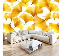 Papel pintado 3D efecto panorámico fotográfico mural 500 x 280 cm lujo plantas hojas de ginkgo papel pintado tapiz póster panorámico salón dormitorio infantil decoración de pared, amarillo