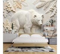 Papel Pintado 3D En Relieve De 160X112 Pulgadas Papel Pintado Panorámico De Oso Polar Murales Pared De Follaje De Bosque En Relieve Murales Pared De Animales Salvajes Árticos para Dormitorio Póst