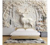 Papel Pintado 3D En Relieve De 180X128 Pulgadas Mural De Pared con Ciervos Del Bosque Y Flores Papel Pintado De Animales Del Bosque para Dormitorio Murales Pared De Estilo Rústico para Sala De Esta