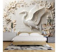 Papel Pintado 3D En Relieve De 40X28 Pulgadas Garza De Alas Abiertas Mural Floral Flores Hojas Ramas Agua Papel Pintado No Tejido para Dormitorio Sala De Estar Pared Arte Decorativo para El Hogar