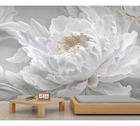 Papel pintado 3D en relieve de peonía blanca, flores florecientes, papel pintado floral para niños, arte nórdico moderno de lujo para niñas, dormitorio, póster para dormitorio de niños, sala de estar