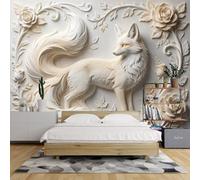 Papel Pintado 3D En Relieve para Dormitorio 100X72 Pulgadas Papel Pintado White Fox Rose para Sala De Estar Murales Pared De Flores De Rosa Escultura De Murales Pared Arte En Relieve Decoración Mur