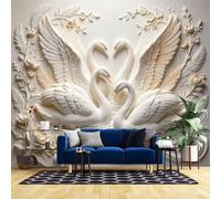 Papel Pintado 3D En Relieve para Sala De Estar 350X260Cm Papel Pintado Fotográfico No Tejido con Efecto De Lujo De Cisne Floral para Dormitorio Revestimiento De Pared Texturizado para Decoración M