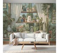 Papel Pintado 3D Estéreo Acuarela Lindos Plantas Plantas En Macetas Gatos Mural, Habitación infantil Decoración Del Pared Pintado, Papel Tapiz 3D Dormitorio Sala Sofá Mural250Anx175Al cm