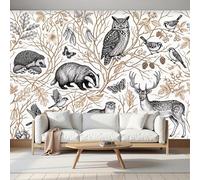 Papel Pintado 3D Estéreo Dibujo Lineal Retro Bestias De Aves Del Bosque Mural, Habitación Infantil Decoración Del Pared Pintado, Papel Tapiz 3D Dormitorio Sala Sofá Mural-300Anx210Al cm
