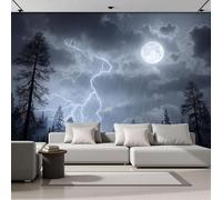 Papel Pintado 3D Estéreo Paisaje Forestal Tormenta De Luna Llena Mural, Habitación Decoración Del Pared Pintado, Papel Tapiz 3D Dormitorio Sala Sofá Mural-450Anx315Al cm