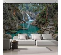 Papel Pintado 3D Estéreo Paisaje Tropical Cascada De La Selva Tropical Mural, Habitación Decoración Del Pared Pintado, Papel Tapiz 3D Dormitorio Sala Sofá Mural-400Anx280Al cm