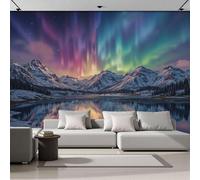 Papel Pintado 3D Estéreo Paisajes De La Aurora Boreal Montañas Mural, Habitación Decoración Del Pared Pintado, Papel Tapiz 3D Dormitorio Sala Sofá Mural-200Anx140Al cm