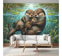 Papel Pintado 3D Estéreo Pintura De Animales Nutrias Flotantes Padres E Hijos Mural, Habitación Infantil Decoración Del Pared Pintado, Papel Tapiz 3D Dormitorio Sala Sofá Mural-300Anx210Al cm