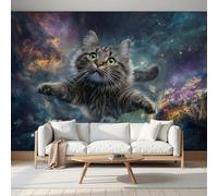 Papel Pintado 3D Estéreo Soñador Animales Espacio Gato Atigrado Mural, Habitación infantil Decoración Del Pared Pintado, Papel Tapiz 3D Dormitorio Sala Sofá Mural300Anx210Al cm