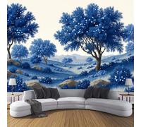 Papel Pintado 3D Estilo Europeo Árboles 400×280cm Fotomurales Tejido No Tejido, Azul Papel Tapiz Grande Murales Fotográfico Abstracto Ladera Decoración de Paredes