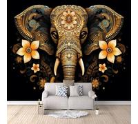 Papel Pintado 3D Flor De Mandala De Elefante 400x280 cm Fotomurales Tejido No Tejido, Papel Tapiz Grande Murales Fotográfico Moderno Decoración de Paredes