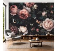 Papel Pintado 3D Flor Mariposa Rosa Rosa 200 × 140 cm Fotomurales,Realismo Papel Tapiz Grande Murales Fotográfico Plantas Románticas Decoración de Paredes