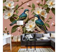 Papel Pintado 3D Flores Blancas Pájaro Azul 350 × 256 Cm Fotomurales Tejido No Tejido,Realismo Papel Tapiz Grande Murales Fotográfico Pintura Meticulosa Pinceladas Estilo Chino Decoración De Paredes