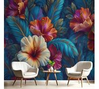 Papel Pintado 3D Flores Brillantes 300An×210Al cm Fotomurales Tejido No Tejido, Marina Guerra Papel Tapiz Grande Murales Fotográfico Naturalmente Plumas Decoración de Paredes