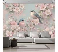 Papel Pintado 3D Flores Cerezo Rosadas Pájaros Pequeños 400 × 280 Cm Fotomurales Tejido No Tejido,Realismo Papel Tapiz Grande Murales Fotográfico Pintura Tradicional Flores Pájaros Decoración Paredes