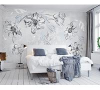 Papel Pintado 3D Flores Con Líneas Grises De Arroz Papel Tapiz Fotomurales Moderno Murales -songqians-30846-300cmx210cm