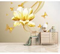 Papel Pintado 3D Flores En Relieve Metálico Papel Tapiz Fotomurales Moderno Murales -songqians-26653-330cmx245cm