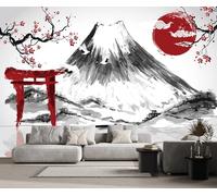 Papel Pintado 3D Flores Rojas De Montaña En Blanco Y Negro Papel Tapiz Fotomurales Moderno Murales -songqians-27192-300cmx210cm