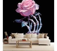 Papel Pintado 3D Flores Tejido No Tejido Papel Tapiz Fotomurales Rosa de calavera Moderno Murales Gótico Diseno Fotográfico Dormitorio Salón -366x256cm
