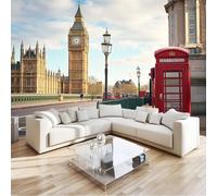 Papel Pintado 3D Fotografía Big Ben Londres Cabina Telefónica Mural Sala de Estar Tv Sofá Fondo Tela de pared Hogar Pared Pintado Papel Tapiz TV 3D Dormitorio Fotomural Sala Mural 300 x 210 cm
