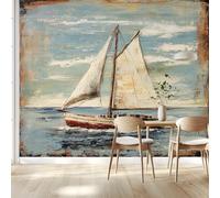 Papel pintado 3D fotomural Barco a vela en el mar Murales para sala de estar sofá TV Hotel de lujo Fondo de pared de lujo 400 cm (L) x 280 cm (H) 157 x 110 inch