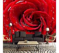 Papel Pintado 3D Gotas De Agua De Rosas Rojas Papel Tapiz Fotomurales Moderno Murales -songqians-22695-380cmx255cm