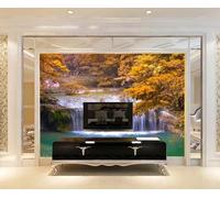 Papel Pintado 3D Hojas Amarillas De La Cascada Del Bosque Papel Tapiz Fotomurales Moderno Murales -songqians-01893-300cmx210cm