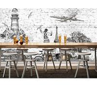 Papel Pintado 3D Ladrillos Blancos Pintados En Edificios De Aviones Y Trenes Papel Tapiz Fotomurales Moderno Murales -songqians-08408-200cmx140cm