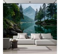 Papel Pintado 3D Lago De Las Rocas 300 × 210 Cm Fotomurales Tejido No Tejido,Realismo Papel Tapiz Grande Murales Fotográfico Paisaje De Bosque Brumoso Decoración De Paredes