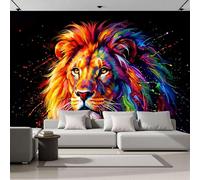 Papel Pintado 3D León Animal Feroz 200 × 140 Cm Fotomurales Tejido No Tejido,Realismo Papel Tapiz Grande Murales Fotográfico Diseño De Salpicaduras Coloridas Decoración De Paredes