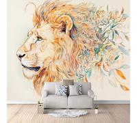 Papel Pintado 3D LeóN Flor Tela no Tejida Fotomurales LeóN Animal Papel Pintado 450x315 cm Poster Resistente Impermeable Fácil de limpiar Cafeterías Galerías Oficinas Murales Decorativos Pared