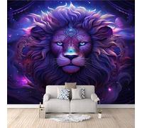 Papel Pintado 3D LeóN Galaxia Tela no Tejida Fotomurales LeóN Animal Papel Pintado 400x280 cm Poster Resistente Impermeable Fácil de limpiar Cafeterías Galerías Oficinas Murales Decorativos Pared