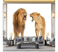 Papel pintado 3D león macho hembra león 450 x 315 cm, murales de pared no tejido de vida silvestre para sala de estar, dormitorio, habitación infantil, oficina, decoración fácil de instalar
